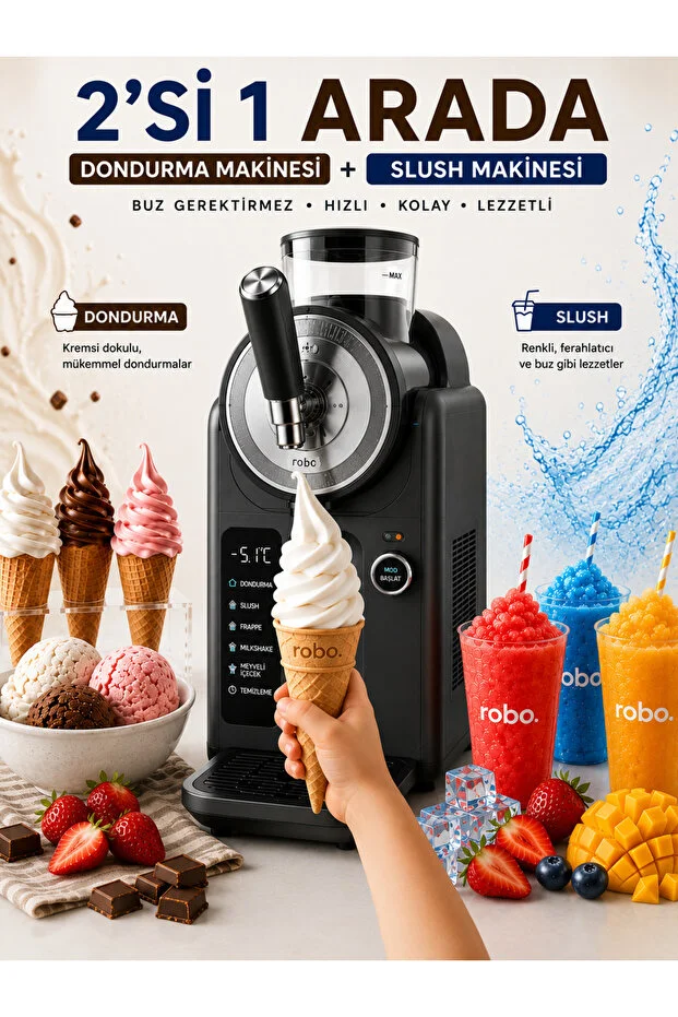 2'si Bir arada Dondurma ve Slush (buzlaş) Makinesi Gri 2'si Bir arada Dondurma ve Slush (buzlaş) Makinesi Gri